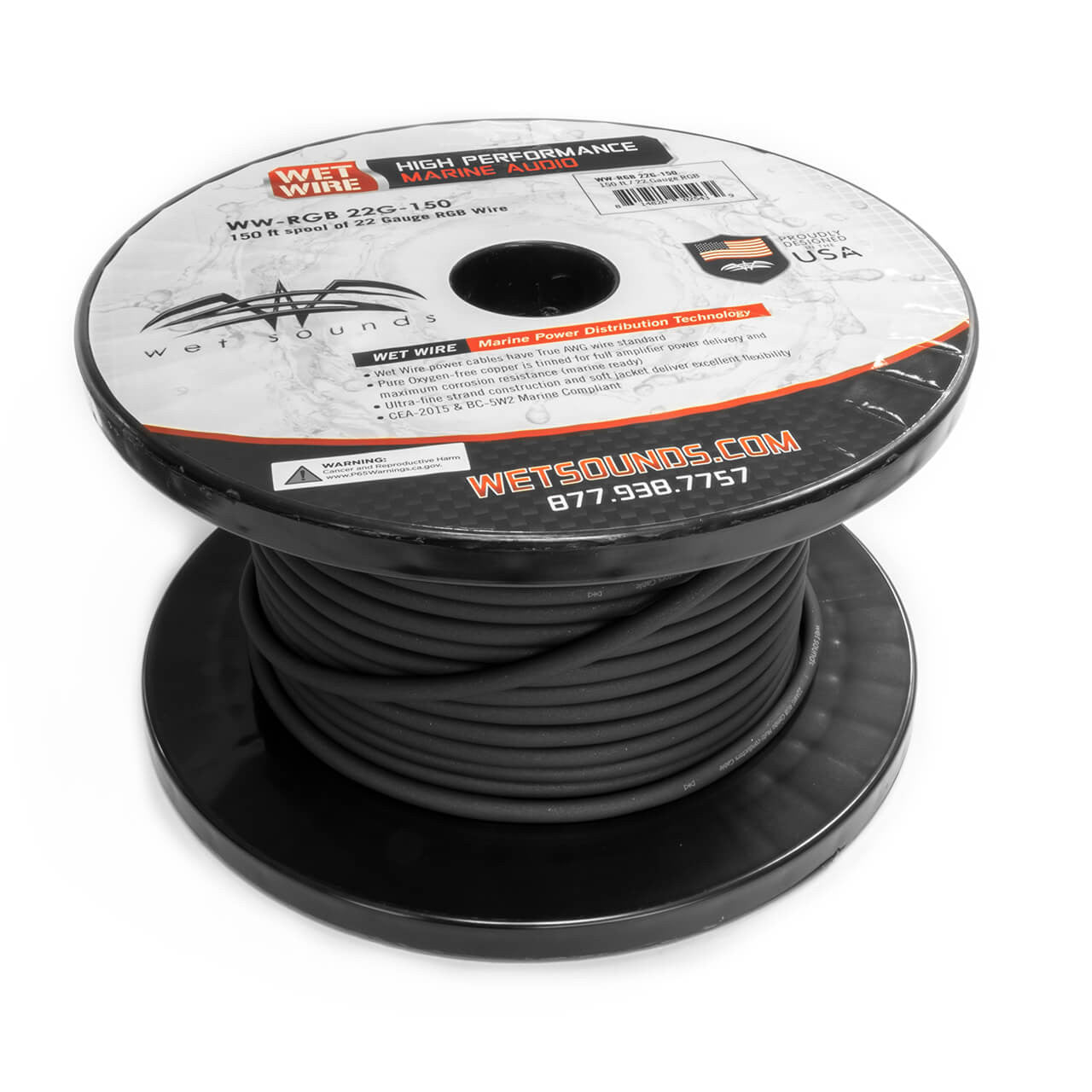 RGB 22GA Spool | Wet Sounds Frosted RGB 22 Gauge 150' Wire Spool Top View