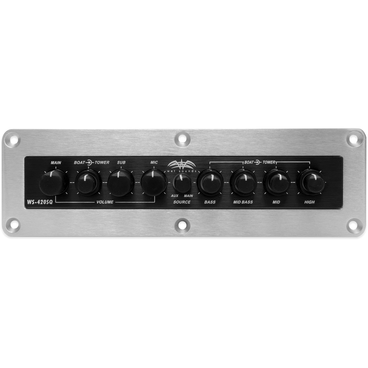 WS-EQ IDM-S | Wet Sounds Billet WS420-SQ In Dash Mount - Silver Knobs