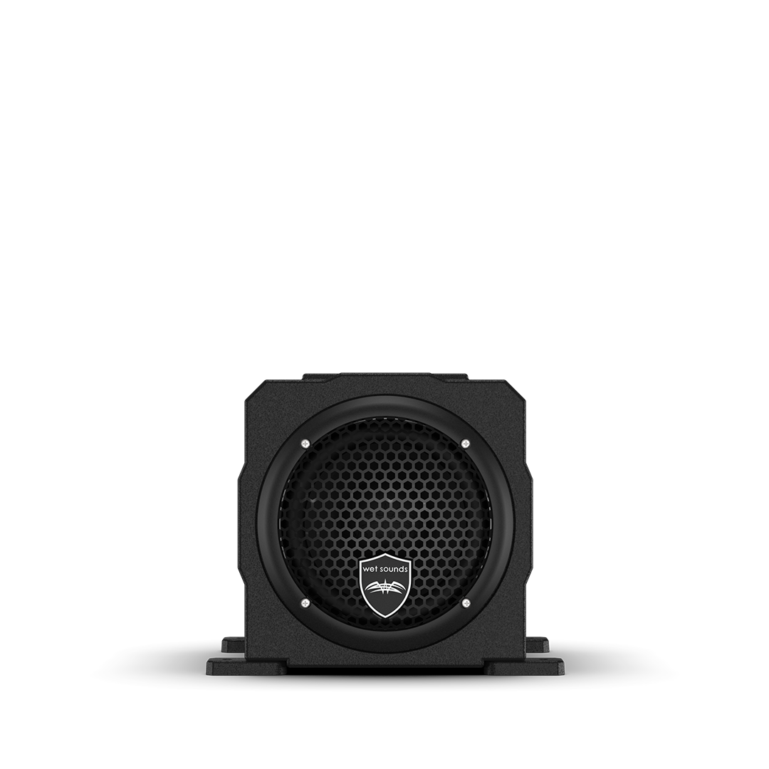 Powered marine subwoofer with built-in Class D amplifier and durable polyethylene enclosure
