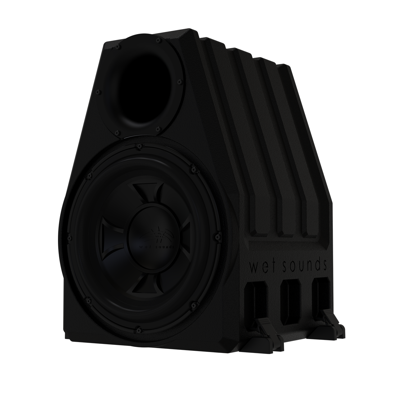 Ported 12" subwoofer enclosure with a Wet Sounds REVO 12 XXX. Ortho front view