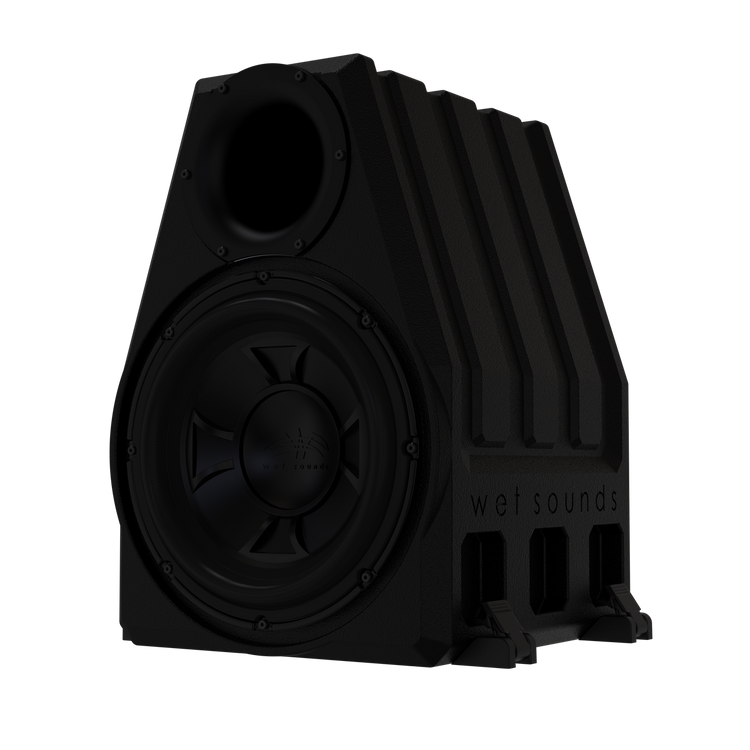 Ported 12" subwoofer enclosure with a Wet Sounds REVO 12 XXX. Ortho front view