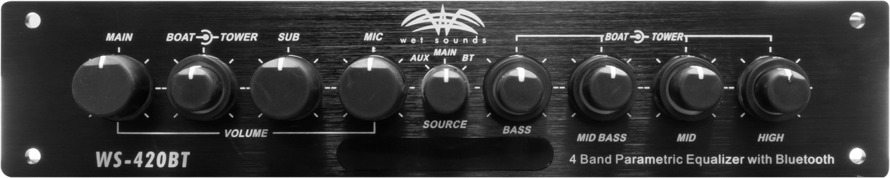 WS-420 BT | Wet Sounds Marine Multi Zone 4 Band Parametric Equalizer With Integrated Bluetooth Knobs