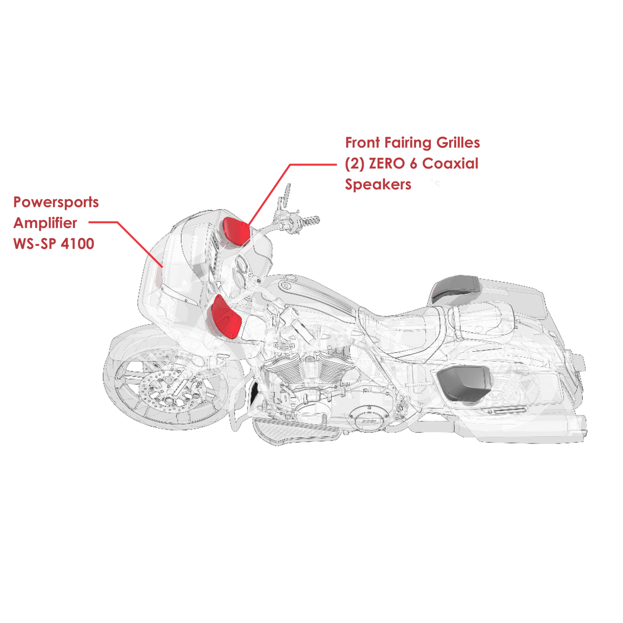 Black Harley Road Glide upgraded with Wet Sounds front speaker kit
