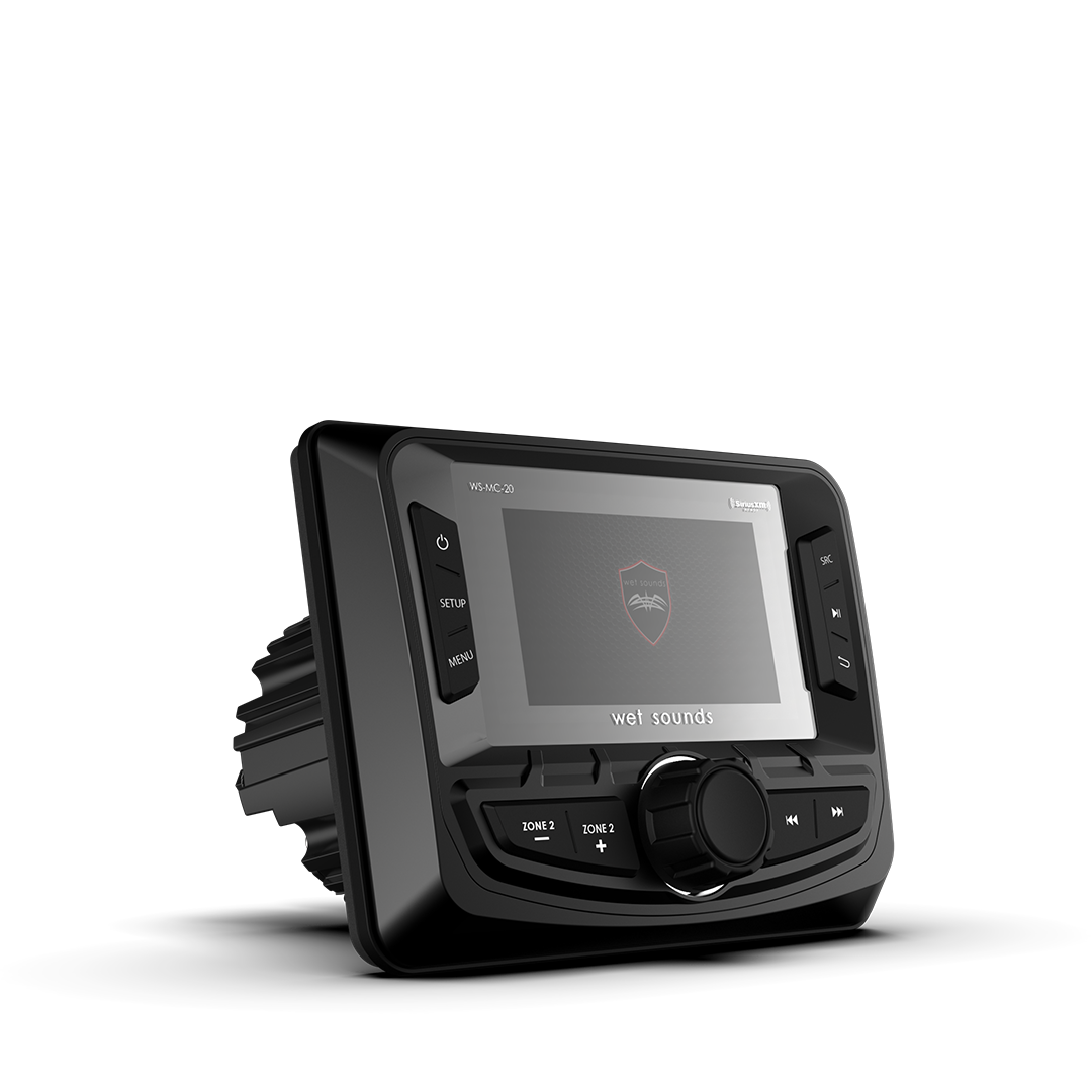 WS-MC-20 | Wet Sounds Compact 2-Zone Media Receiver Source Unit with SiriusXM-Ready® and NMEA 2000 Connectivity Front Right View