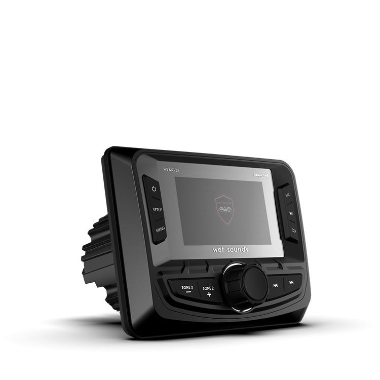 WS-MC-20 | Wet Sounds Compact 2-Zone Media Receiver Source Unit with SiriusXM-Ready® and NMEA 2000 Connectivity Front Right View