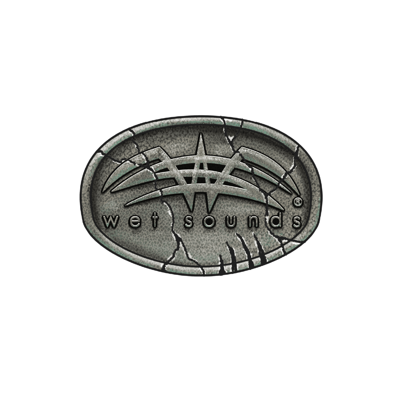 Close-up of Wet Sounds chest logo on gray UPF 50+ performance hoodie