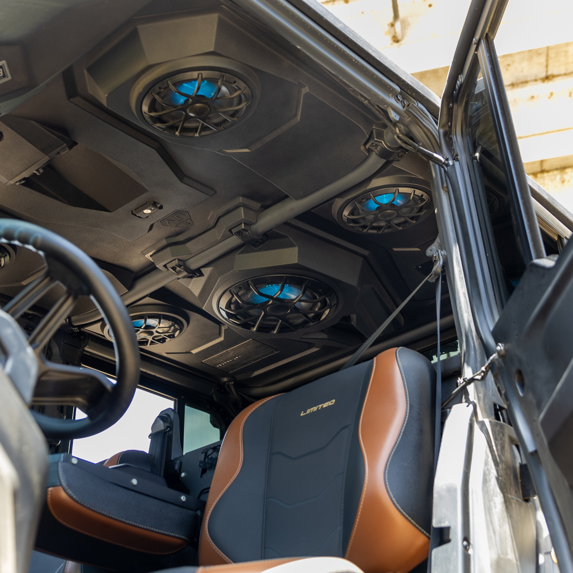 Load video: The AR-5 Audio Roof transforms your Polaris Ranger or Can-Am Defender Max int...