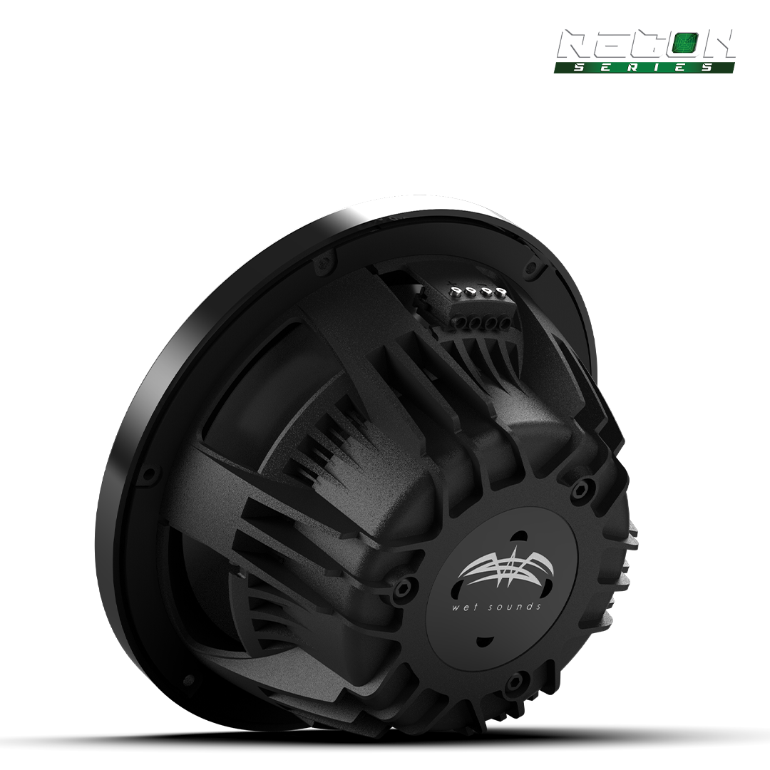 Wet Sounds RECON 10 4Ω subwoofer with XS-Black grille installed under boat seat
