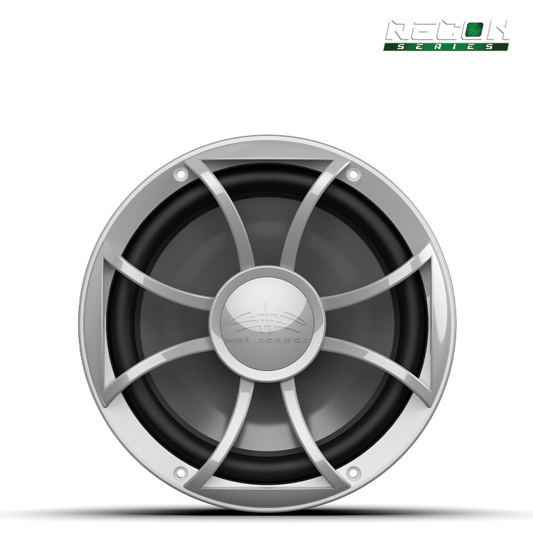 RECON 10 FA subwoofer front view showing 10 inch cone and silver grille design