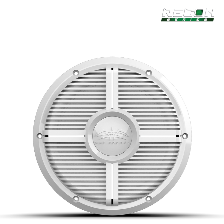RECON 10 FA white subwoofer front view showing 10 inch cone and clean grille design