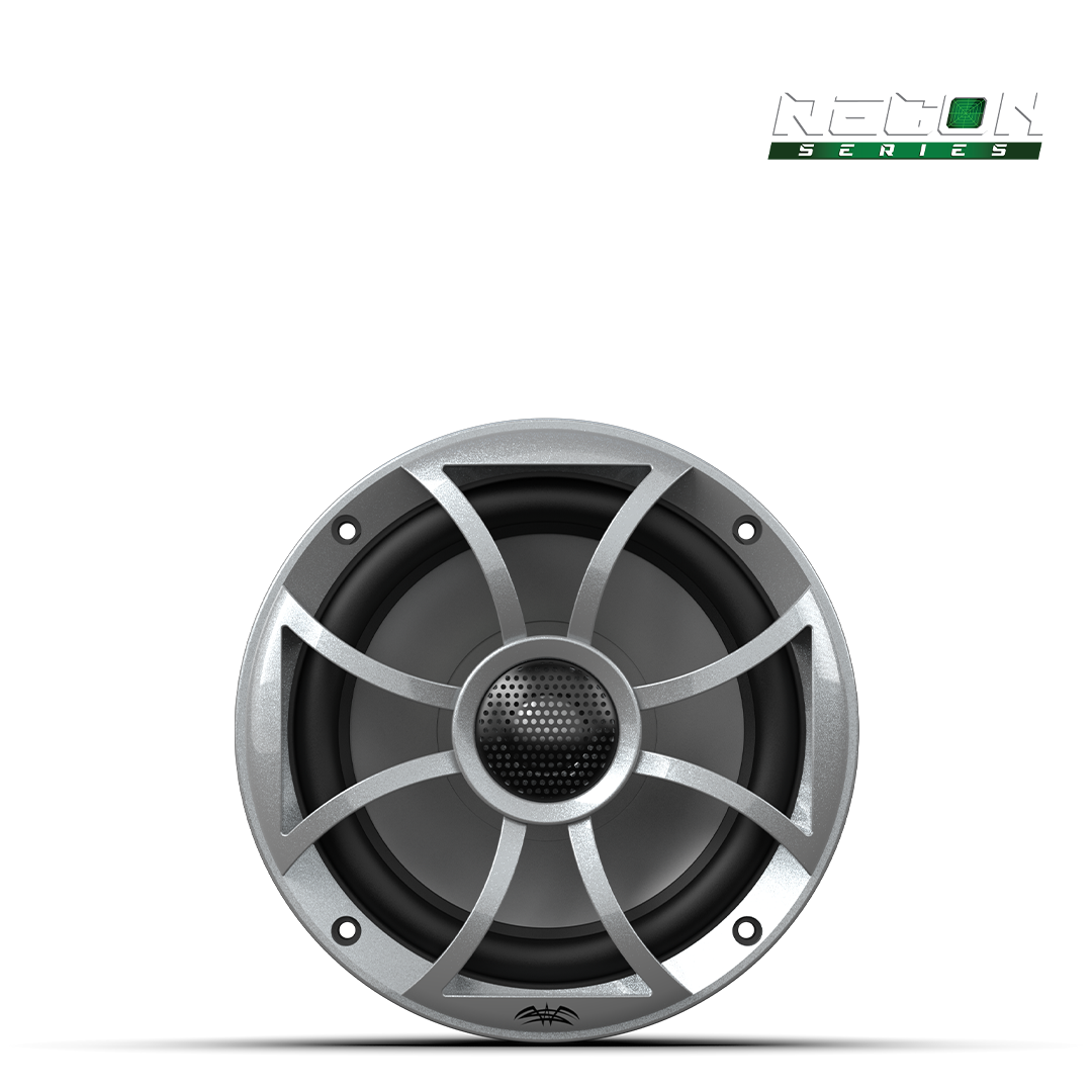 Wet Sounds RECON 6 with silver grille installed in marine audio system