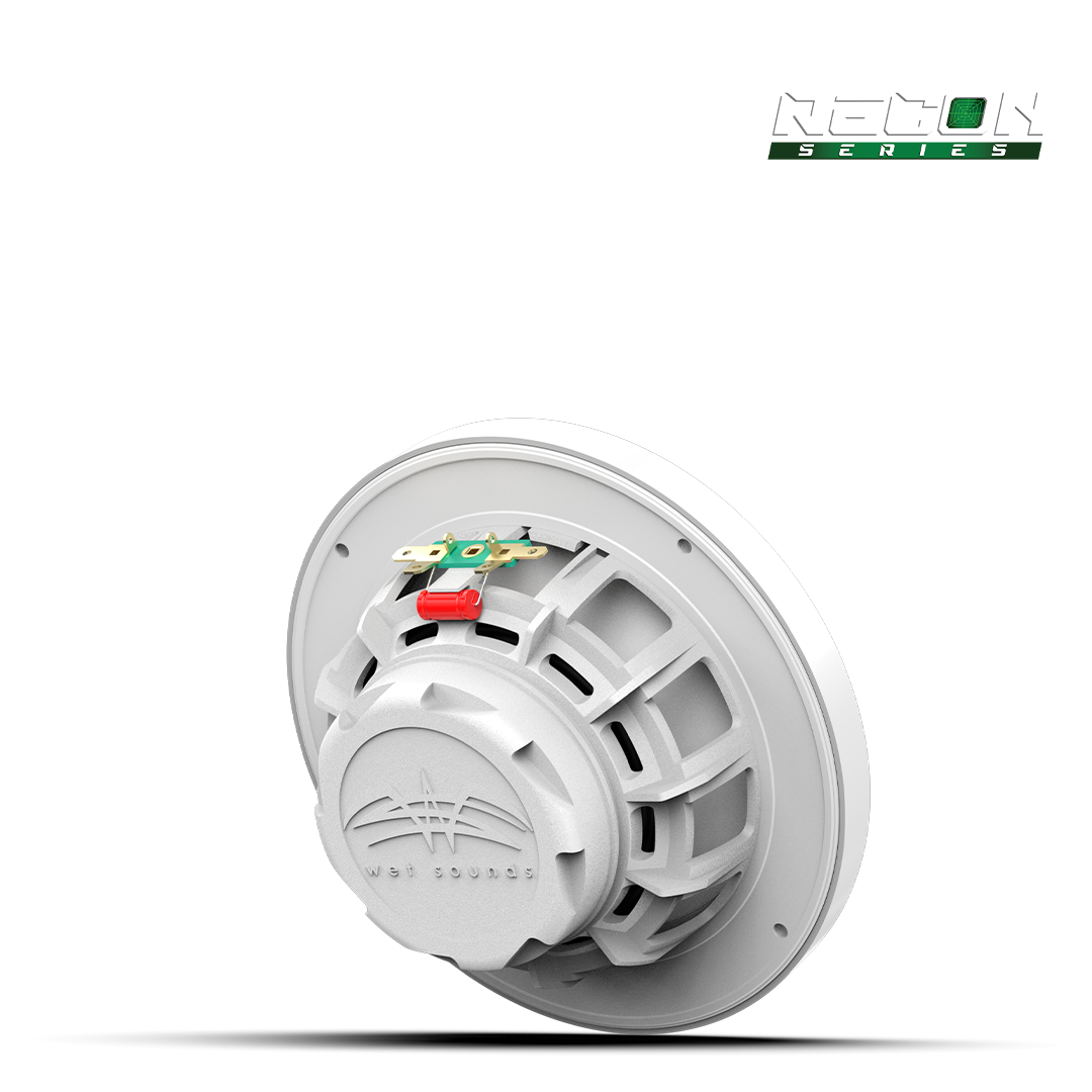 Angled view of Wet Sounds RECON 6 speaker showcasing XW-White grille styling