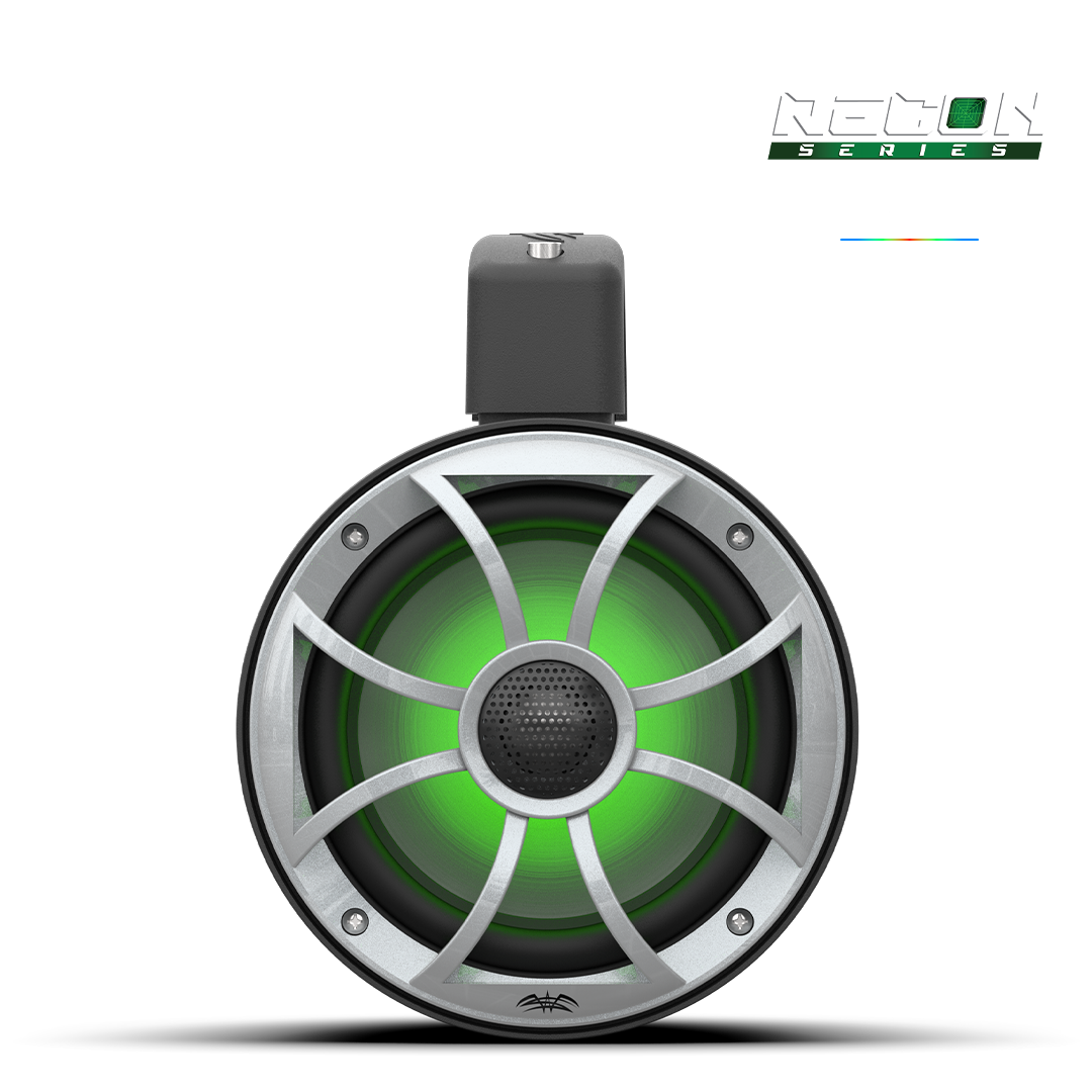 Wet Sounds 6.5-Inch Coaxial Tower Speakers w/ XS-Silver RGB Grilles - Front Green