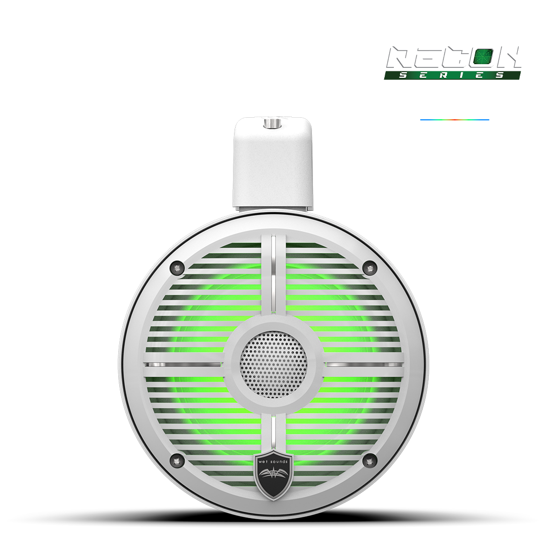 Wet Sounds 6.5-Inch Coaxial Tower Speakers w/ XW-White RGB Grilles - Front Green