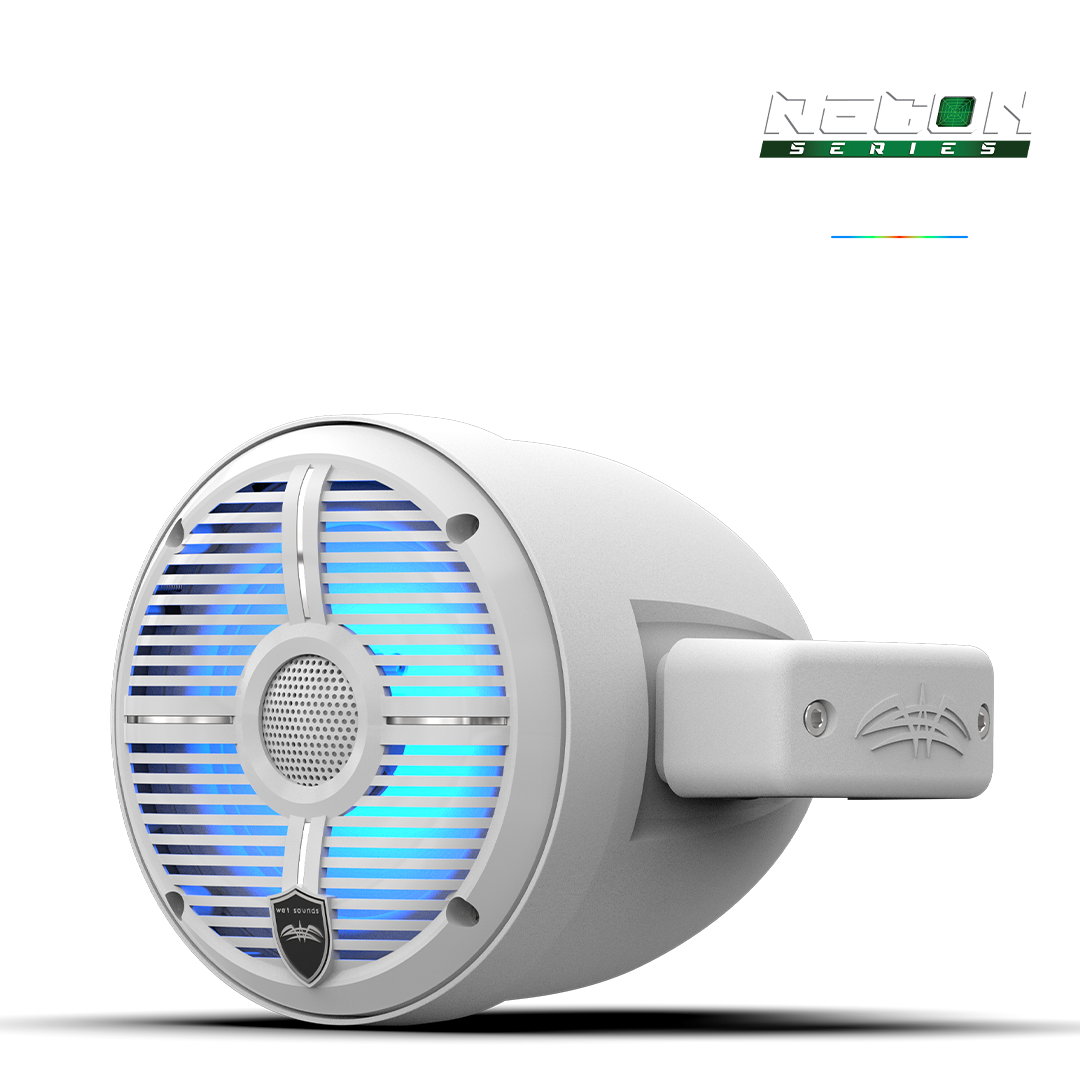 Wet Sounds 6.5-Inch Coaxial Tower Speakers w/ XW-White RGB Grilles - Front Left Blue