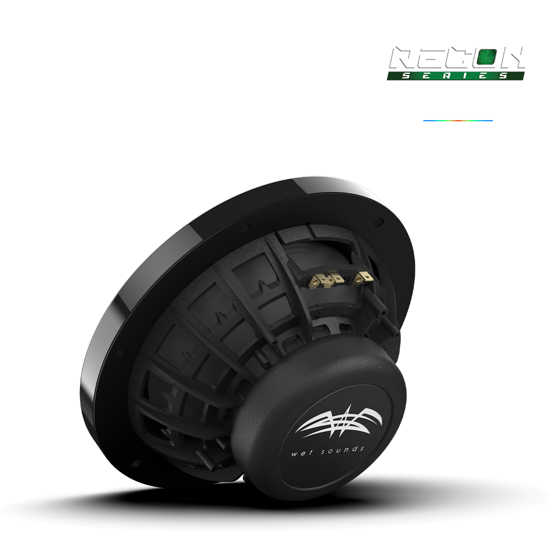 Powersports audio system upgrade featuring RECON 8 black RGB speaker in off-road vehicle
