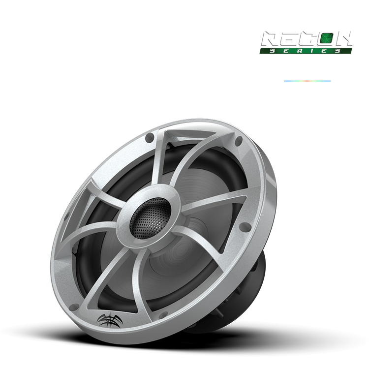 RECON 8 coaxial speaker front view showing 8 inch cone and aluminum tweeter