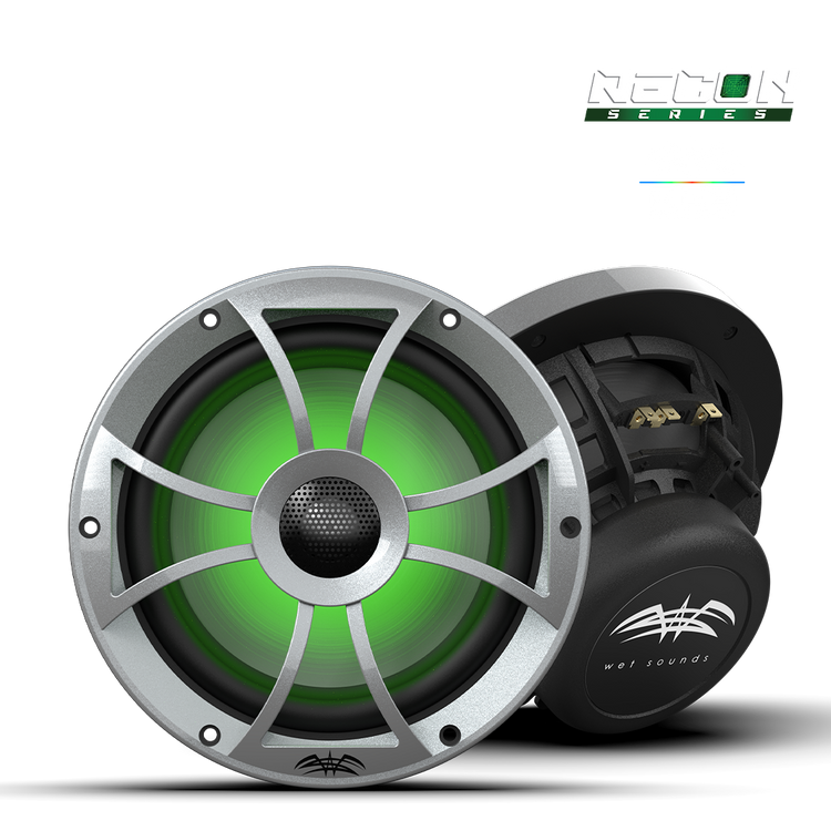 Wet Sounds RECON 8 inch marine speaker with XS-Silver RGB grille lighting