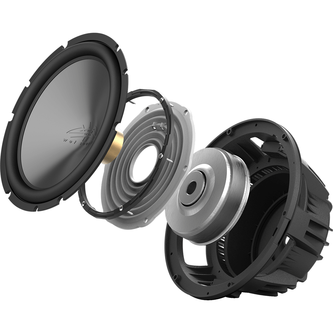 Wet Sounds™ REVO Series 10-inch High-Power Marine Subwoofer - 4Ω Black Exploded