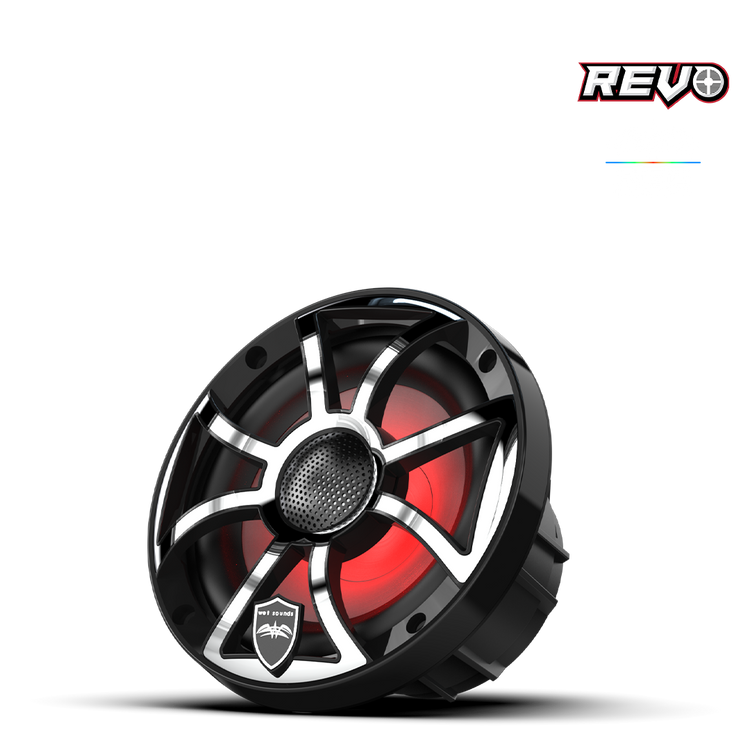REVO Series 6.5-inch High-Output Component Style Coaxial Speakers w/ XS-Black-Stainless Steel RGB Grilles