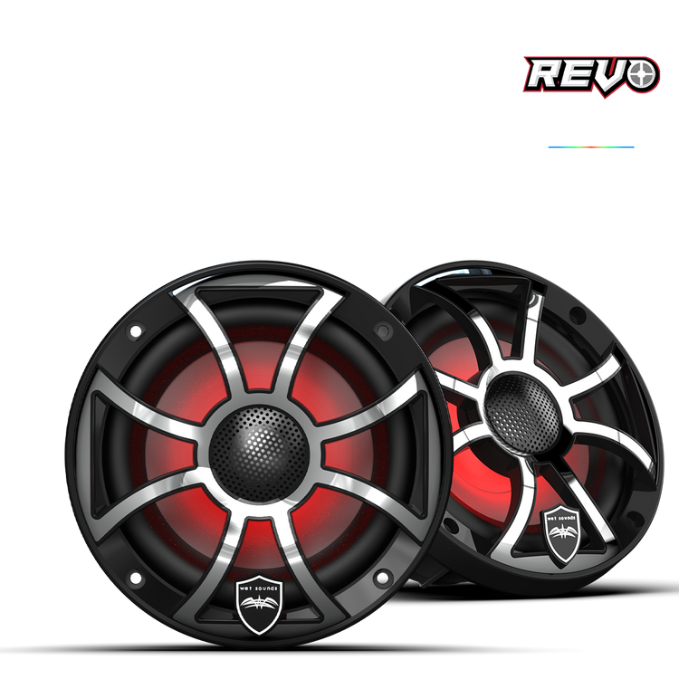 REVO Series 6.5-inch High-Output Component Style Coaxial Speakers w/ XS-Black-Stainless Steel RGB Grilles
