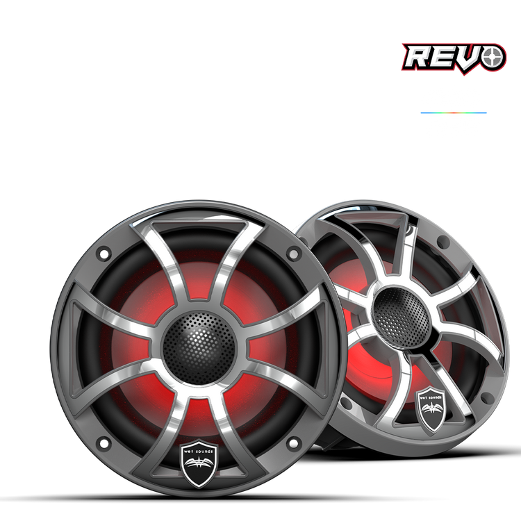 REVO Series 6.5-inch High-Output Component Style Coaxial Speakers w/ XS-Gunmetal-Stainless Steel RGB Grilles