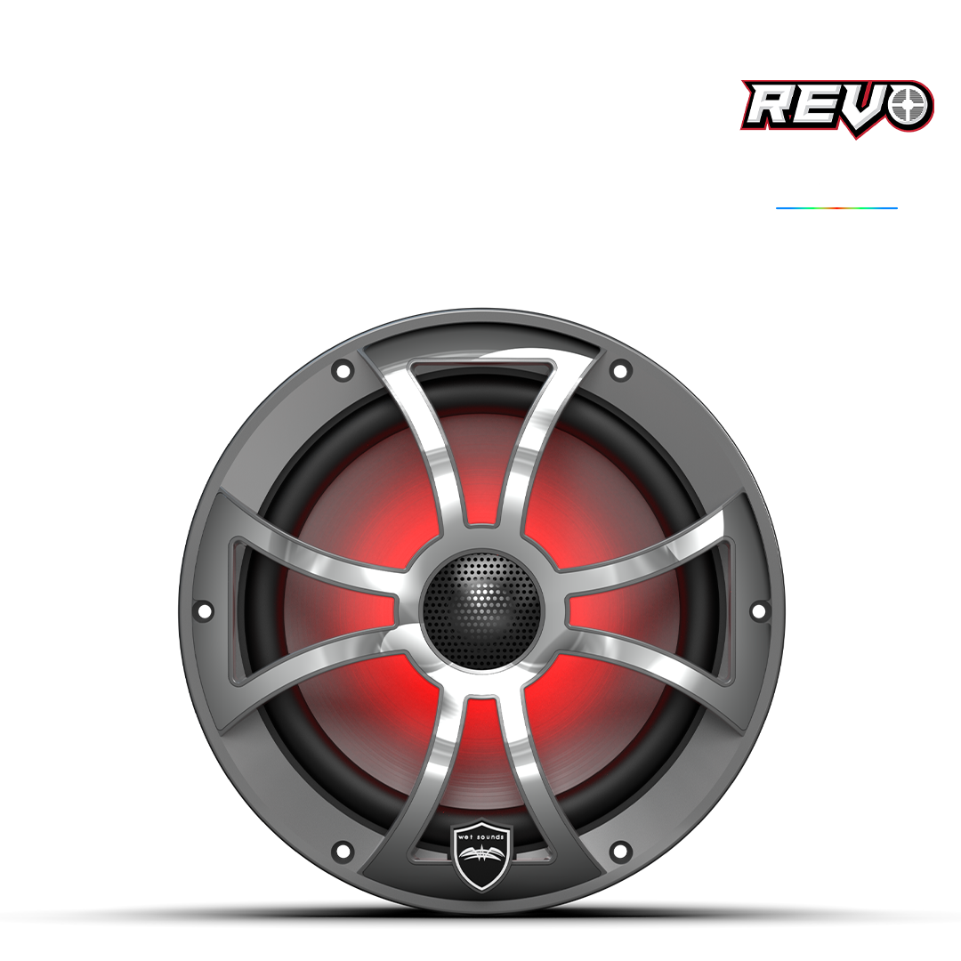 REVO Series 8-inch High-Output Component Style Coaxial Speakers w/ XS-Gunmetal-Stainless Steel RGB Grilles