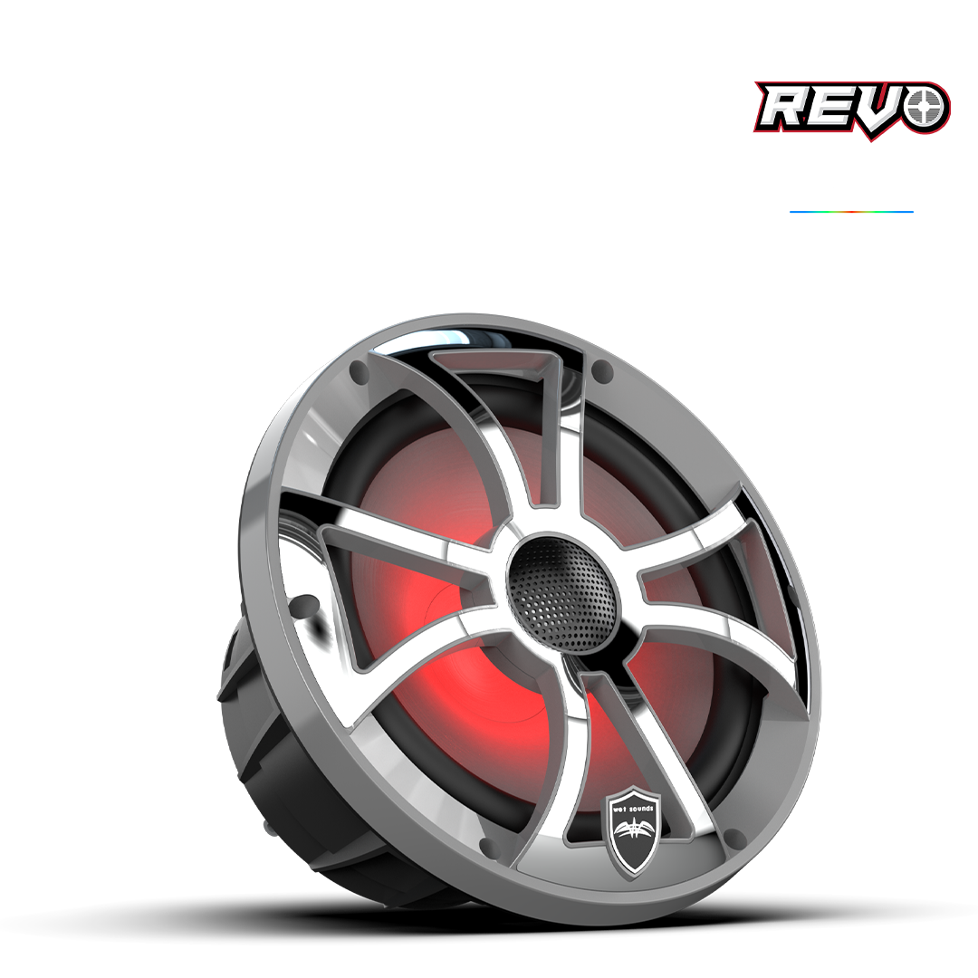 REVO Series 8-inch High-Output Component Style Coaxial Speakers w/ XS-Gunmetal-Stainless Steel RGB Grilles