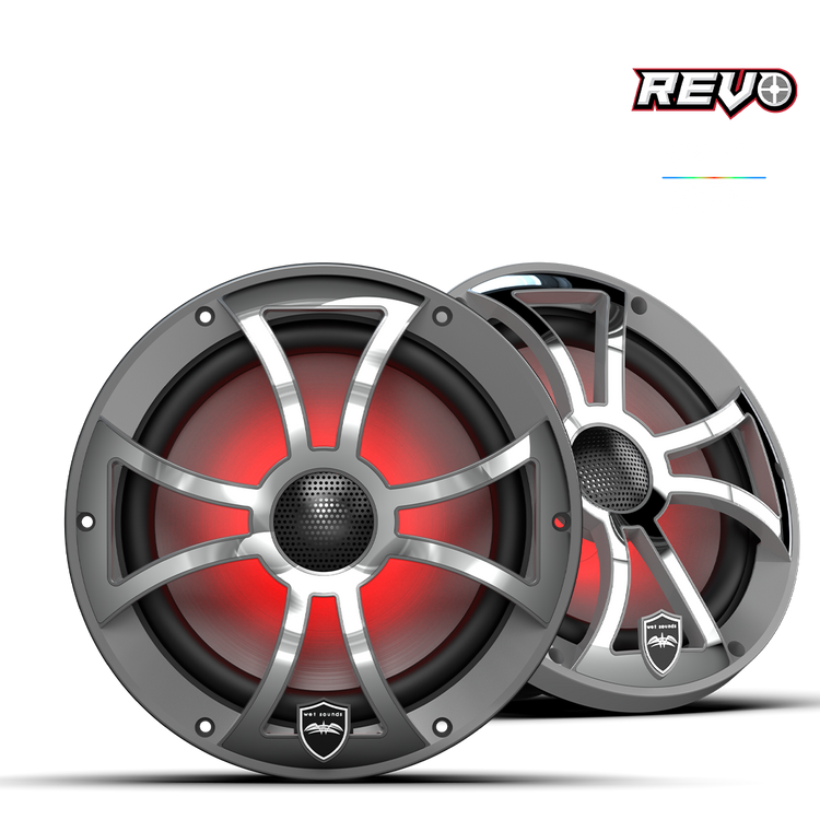 REVO Series 8-inch High-Output Component Style Coaxial Speakers w/ XS-Gunmetal-Stainless Steel RGB Grilles