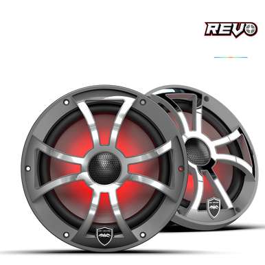 REVO 8-XSG-SS | REVO 8-inch Gunmetal Coaxial Speakers with XS Gunmetal Stainless RGB Grilles