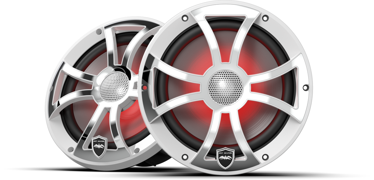 REVO 8 XS-W-SS V3 | REVO 8-inch White Coaxial Speakers with XS White Stainless Steel RGB Grilles
