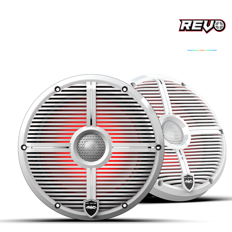 REVO Series 8-inch High-Output Component Style Coaxial Speakers w/ XW-White RGB Grilles