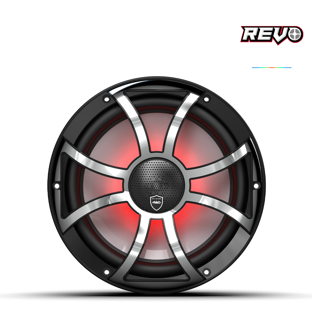 Wet Sounds™ REVO Series 10-inch High-Output Component Style Coaxial Speakers w/ XS-Black-Stainless Steel RGB Grilles