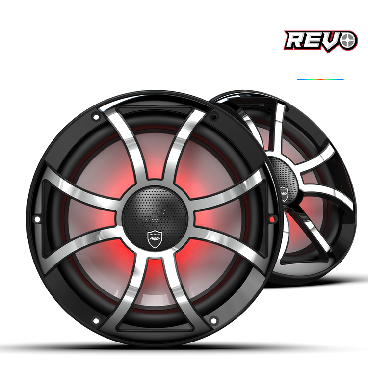 Wet Sounds™ REVO Series 10-inch High-Output Component Style Coaxial Speakers w/ XS-Black-Stainless Steel RGB Grilles