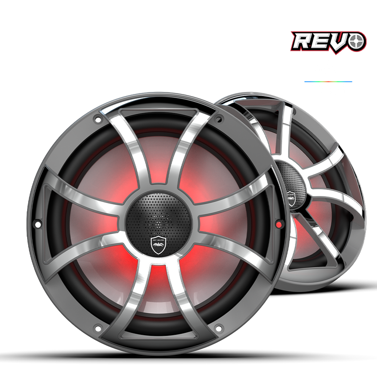 Wet Sounds™ REVO Series 10-inch High-Output Component Style Coaxial Speakers w/ XS-Gunmetal-Stainless Steel RGB Grilles