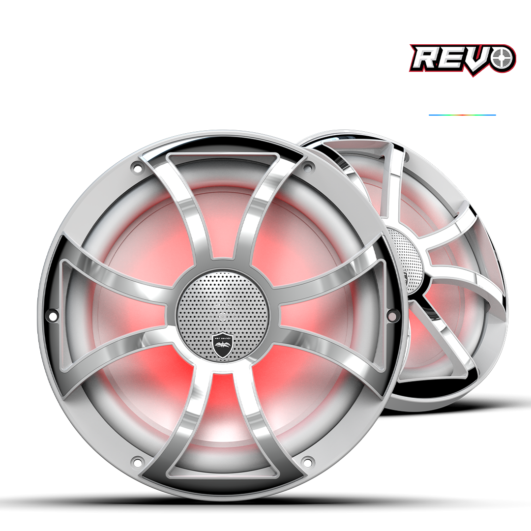 Wet Sounds™ REVO Series 10-inch High-Output Component Style Coaxial Speakers w/ XS-White-Stainless Steel RGB Grilles