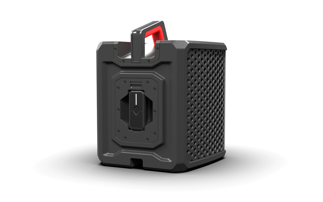 Wet Sounds WS-L portable speaker – rugged, weatherproof wireless speaker with LED lights and pro-level audio performance, perfect for outdoor and marine use, facing back right.
