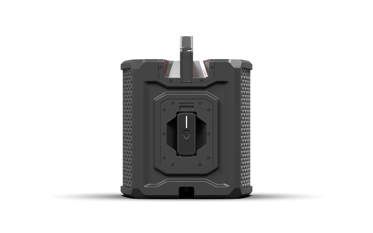 Back facing Wet Sounds WS-L portable speaker  – rugged, weatherproof wireless speaker with LED lights and pro-level audio performance, perfect for outdoor and marine use.