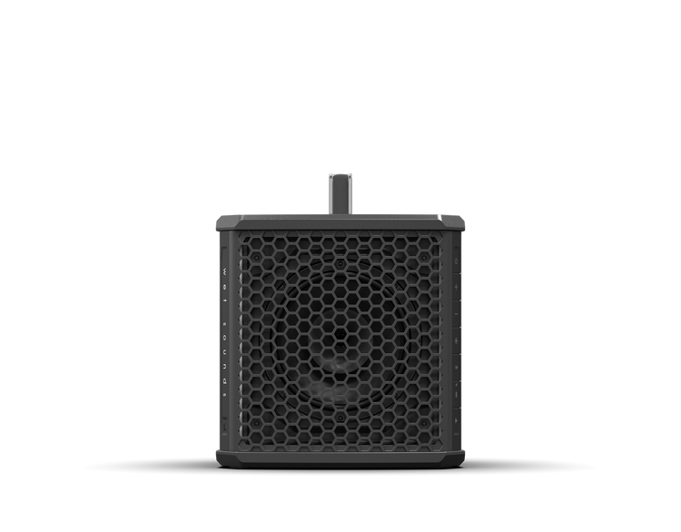 Front facing Wet Sounds WS-L portable speaker  – rugged, weatherproof wireless speaker with LED lights and pro-level audio performance, perfect for outdoor and marine use.