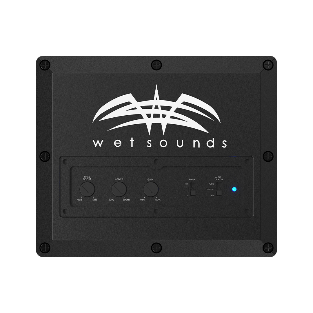 Wet Sounds 6.5 inch powered subwoofer with plug-and-play connections for easy installation
