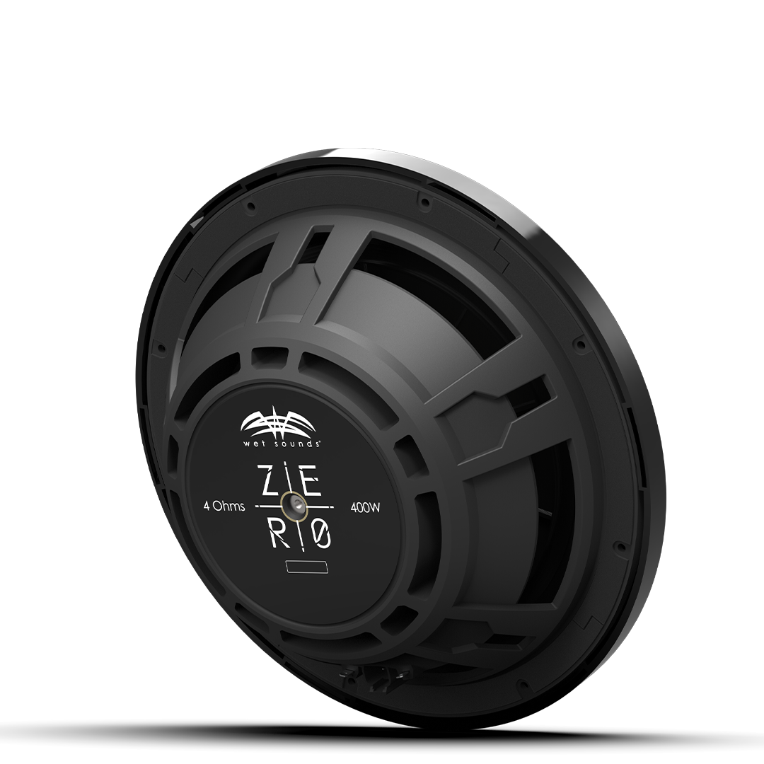 Marine audio upgrade featuring ZERO 12 2Ω subwoofer installed in boat enclosure