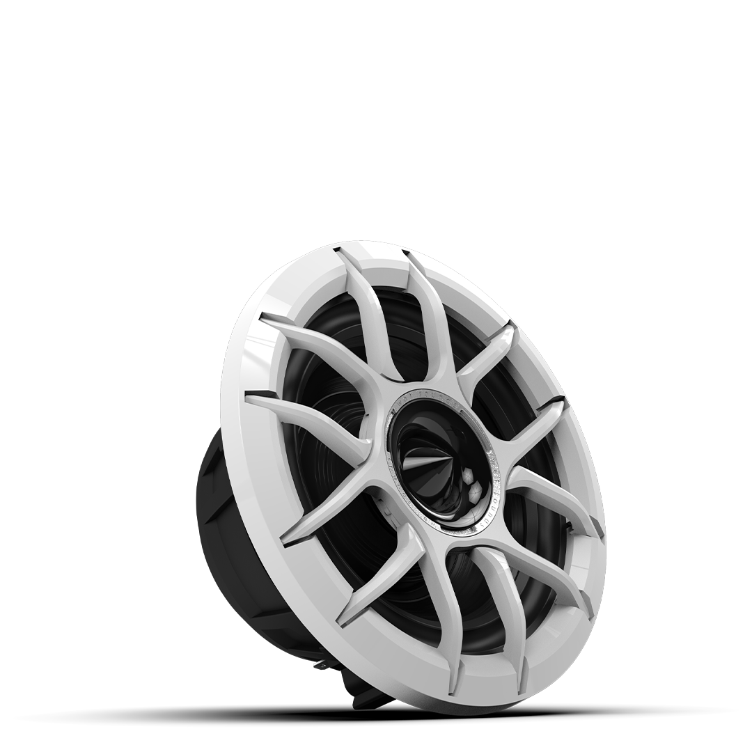 Close up of ZERO 6.5 white speaker with composite cone and horn tweeter
