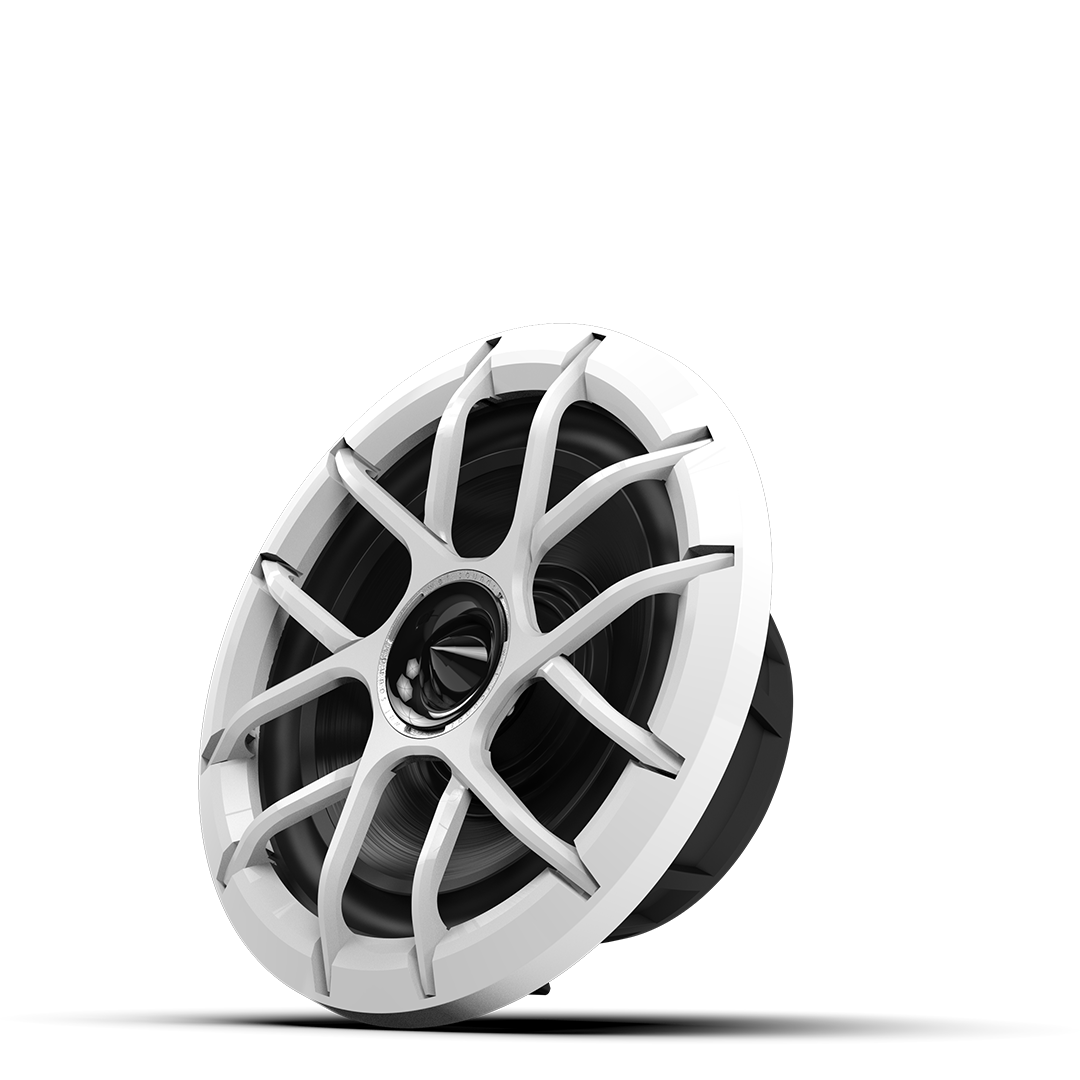 ZERO Series 8 white speaker front view showing grille and logo detail