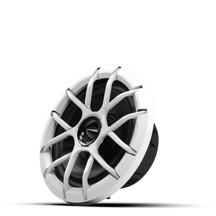 ZERO Series 8 white speaker front view showing grille and logo detail